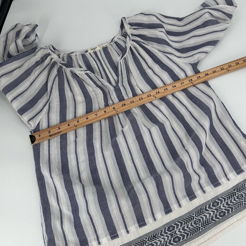 Dylan Tops Womens Small Notched Airy‎ Blue White Embroidered Trim Boho - Picture 4 of 10